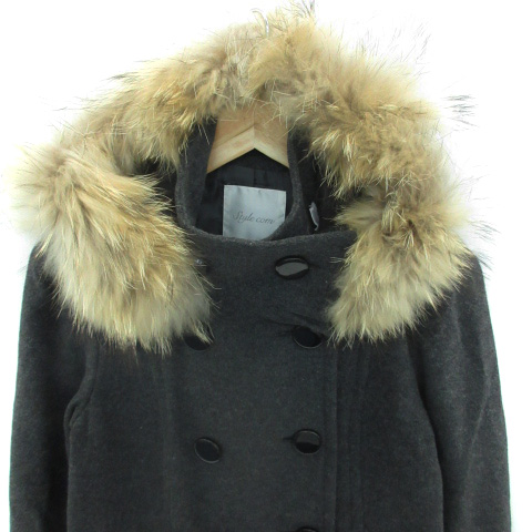 スタイルコム Style Com Pコート ピーコート ミドル丈 ファー フード付き ウール アンゴラ混 9 グレー Sm6 レディース 171 ベクトルパーク