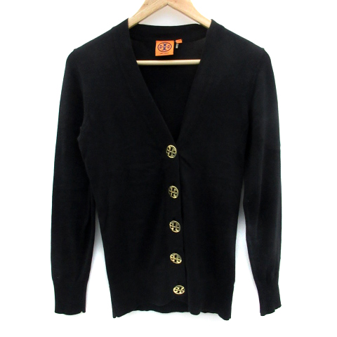 トリーバーチ TORY BURCH カーディガン ニット Vネック ロゴ XS 黒 