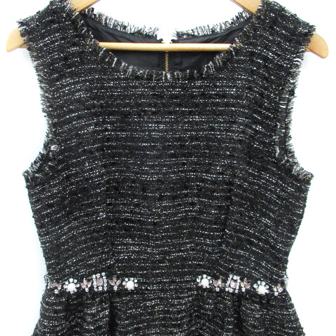 ジルバイジルスチュアート Jill By Jillstuart ワンピース フレア ひざ丈 ノースリーブ ラウンドネック 切替 ツイード生地 フリンジ ラメ ビジュー S 黒 白 ブラック ホワイト Ff14 レディース 171 ベクトルパーク