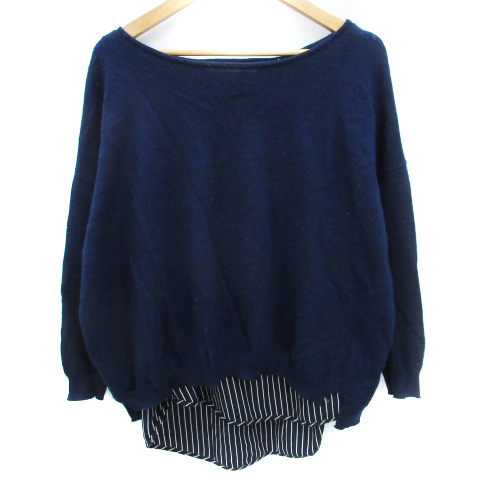 ノーリーズ Nolley S ソフィ Sophi ニット カットソー 長袖 ボートネック 重ね着 ウール 無地 ストライプ柄 オーバーサイズ 38 紺 ネイビー Ff10 レディース 171 ベクトルパーク