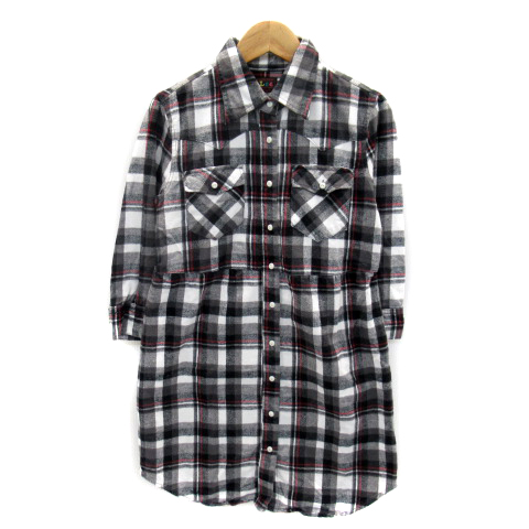 リー Lee ネルシャツ ウエスタン ロング丈 七分袖 チェック柄 S 黒 ブラック 白 グレー Sy39 レディース 171 ベクトルパーク