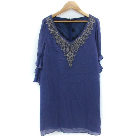 ダイアグラム グレースコンチネンタル Diagram Grace Continental ワンピース ドレス ミニ丈 七分袖 Vネック フレアスリーブ フリル ビジュー シルク 36 ブルーパープル 青紫 Ym38 レディース 171 ベクトルパーク