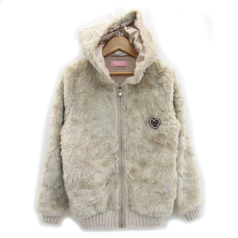 メゾピアノ Mezzo Piano ジャケット フェイクファー ブルゾン ミドル丈 フード付き ジップアップ 総裏地 ロゴ ウール混 S ブラウン 茶色 Ms5 レディース 171 ベクトルパーク