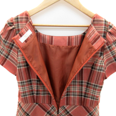 エニィスィス エニシス Anysis ワンピース ひざ丈 半袖 スクエアネック チェック柄 ウール 2 ピンク 茶 Sy36 レディース 171 ベクトルパーク