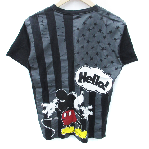 トミー Tommy ディズニー Disney コラボ Tシャツ カットソー 半袖 ラウンドネック ロゴ プリント ミッキー ストライプ柄 M 黒 グレー ブラック Ff14 メンズ 171 ベクトルパーク