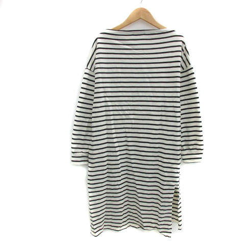 ミスティック Mystic ワンピース Tシャツ ひざ丈 長袖 ボートネック ボーダー柄 F 白 ホワイト 黒 ブラック Ys32 レディース 171 ベクトルパーク