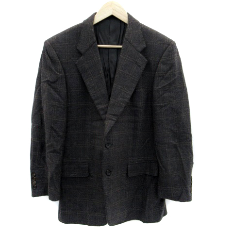 アクアスキュータム Aquascutum ジャケット テーラード シングル 総裏地 ミドル丈 チェック柄 ウール 92a5 チャコールグレー 黄色 イエロー Ho37 メンズ 171 ベクトルパーク