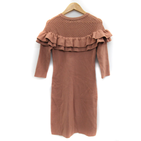 リリーブラウン Lily Brown ワンピース ひざ丈 七分袖 クルーネック フリル F ピンクベージュ Yk24 レディース 171 ベクトルパーク