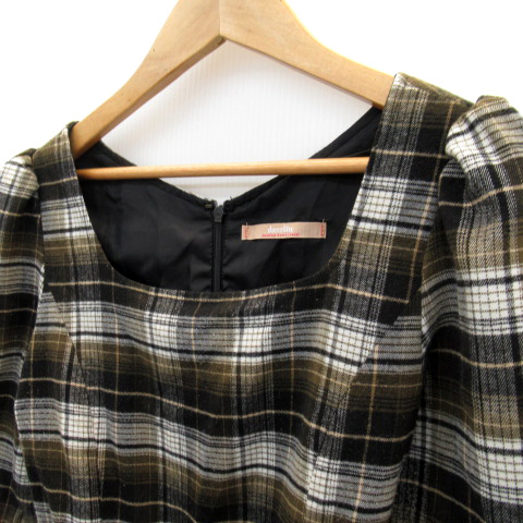 ダズリン Dazzlin ワンピース ミニ丈 五分袖 スクエアネック チェック柄 ベルト付き S 茶 白 黒 Sy32 レディース 171 ベクトルパーク