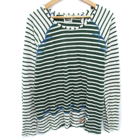 フラボア Frapbois Tシャツ カットソー 長袖 ラウンドネック 刺繍 ボーダー柄 2 アイボリー 緑 グリーン Ff6 レディース 171 ベクトルパーク