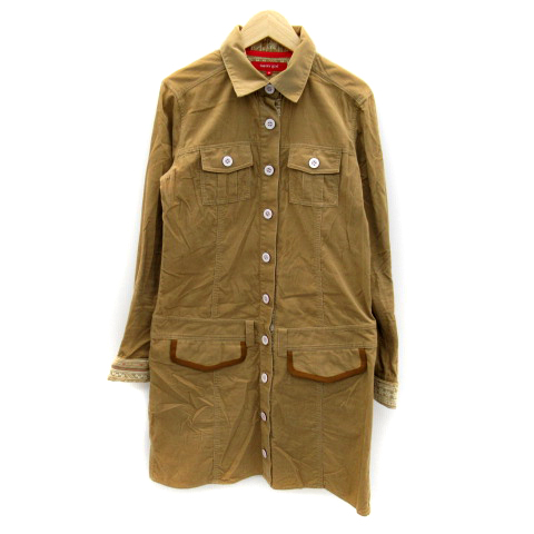 トミーガール Tommy Girl ワンピース ワーク シャツ ひざ丈 無地 ロールアップ コーデュロイ M キャメル Sy41 レディース 171 ベクトルパーク