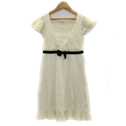 レストローズ L Est Rose ワンピース ひざ丈 半袖 Uネック レース リボン アンゴラ混 モヘア 2 アイボリー Yk29 レディース 171 ベクトルパーク