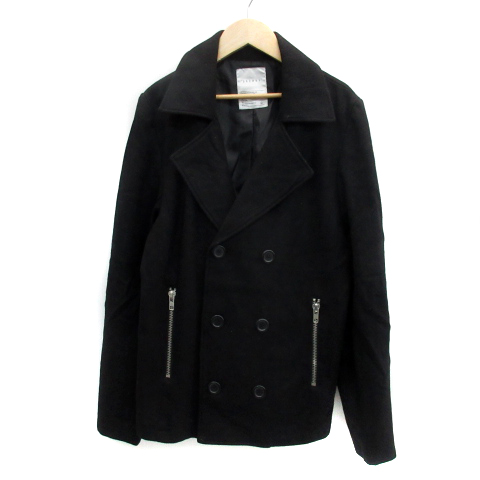 ブラウニー Browny Pコート ピーコート ショート丈 無地 ウール L 黒 ブラック Ys4 レディース 171 ベクトルパーク