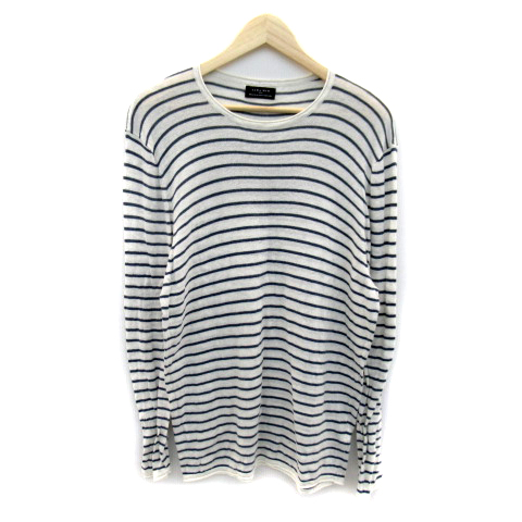 ザラマン Zara Man ニット カットソー 長袖 ラウンドネック ボーダー柄 大きいサイズ Xl 白 ホワイト 紺 ネイビー Sy36 メンズ 171 ベクトルパーク