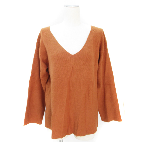 アングリッド Ungrid ニット リブ カットソー 長袖 Vネック 無地 F 茶 ブラウン Ff34 レディース 171 ベクトルパーク