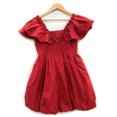 リリーブラウン Lily Brown ワンピース 半袖 バルーン ミニ丈 オフショルダー フリル 0 レッド 赤 Ms24 レディース 171 ベクトルパーク