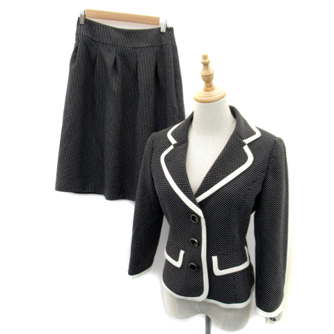 未使用品 ジュンコシマダ Junko Shimada Awaw スーツ セットアップ 上下 ジャケット テーラード ミドル丈 スカート フレア ミモレ丈 ドット柄 9yr 黒 ブラック 白 Sy2 レディース 171 ベクトルパーク