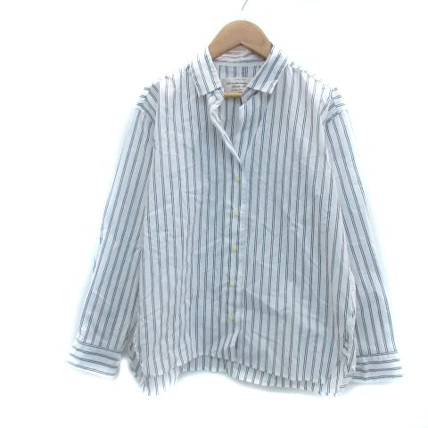 ナノユニバース Nano Universe Garde Robe ギャルドローブ シャツ カジュアル 長袖 スキッパーカラー ストライプ柄 オーバーサイズ 36 白 ホワイト グレー Ys38 レディース 171 ベクトルパーク