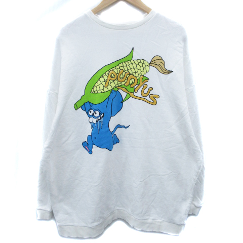 プニュズ Punyus トレーナー 長袖 ラウンドネック いただきマウス ロゴ プリント 大きいサイズ 4 白 水色 ホワイト ライトブルー Ff10 メンズ 171 ベクトルパーク