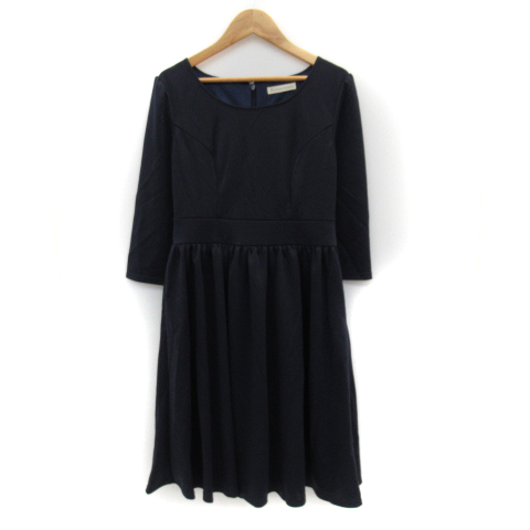 レジーナリスレ Regina Risurre ワンピース ひざ丈 七分袖 ラウンドネック 無地 38 紺 ネイビー Yk11 レディース 171 ベクトルパーク