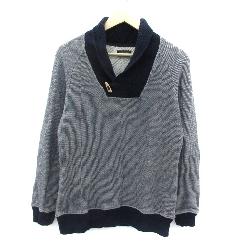 ザラマン Zara Man ニット 長袖 ショールカラー 総柄 L 紺 ネイビー 白 ホワイト Sm39 メンズ 171 ベクトルパーク