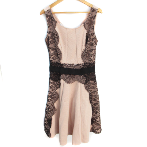 リナシメント Rinascimento ワンピース フレア ひざ丈 ノースリーブ Uネック 切替 レース リボン Xs ピンク Ff12 レディース 171 ベクトルパーク