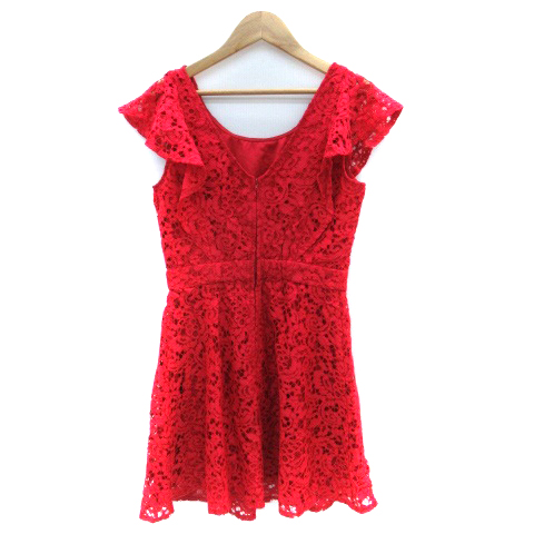 リエンダ Rienda ワンピース ラウンドネック 半袖 総レース ミニ丈 M 赤 レッド Ho37 レディース 171 ベクトルパーク