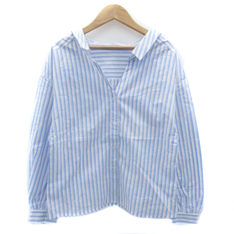 リエンダ Rienda シャツ ブラウス スキッパーカラー 長袖 ストライプ柄 F 水色 ライトブルー 白 ホワイト Ho46 レディース 171 ベクトルパーク