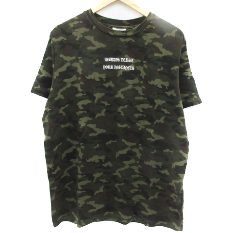 エヴリス Evris Tシャツ カットソー 半袖 ラウンドネック 迷彩柄 カモフラ柄 F オーバーサイズ マルチカラー カーキ 茶 ブラウン Sm38 レディース 171 ベクトルパーク