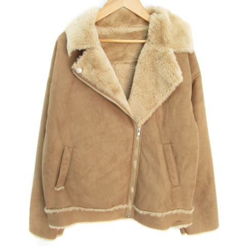 ザショップティーケー The Shop Tk ジャケット ライダース フェイクムートン ミドル丈 オープンカラー ステンカラー 2way ダブル 裏ファー ジップアップ L ベージュ Ff6 レディース 171 ベクトルパーク