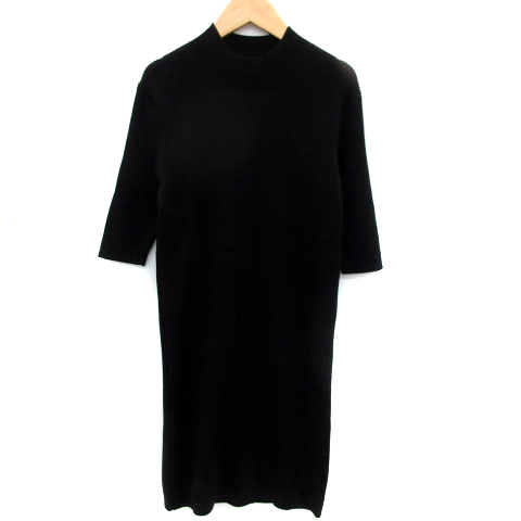 未使用品 ムルーア Murua ワンピース ニット 五分袖 ハイネック リブ F 黒 ブラック Sm5 レディース 171 ベクトルパーク