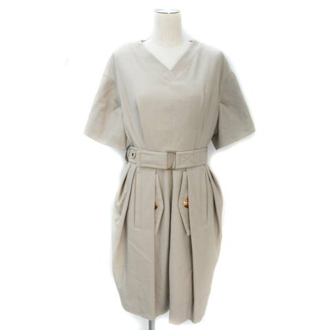 マークジェイコブス Marc Jacobs ワンピース ミモレ丈 半袖 Vネック ウール 切替 ベルト付き オーバーサイズ 0 ベージュ Ff3 レディース 171 ベクトルパーク