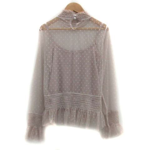 Bubbles バブルス カットソー 長袖 ハイネック ドット柄 シースルー フリル キャミソール付き ピンクベージュ Ys21 レディース 171 ベクトルパーク