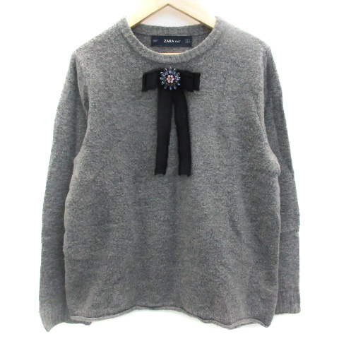 ザラ Zara ニット セーター 長袖 クルーネック リボン ビジュー M グレー Sm25 レディース 171 ベクトルパーク ザラ Zara ニット セーター 長袖 クルーネック リボン ビジュー M グレー Sm25 レディース 171 ベクトルパーク