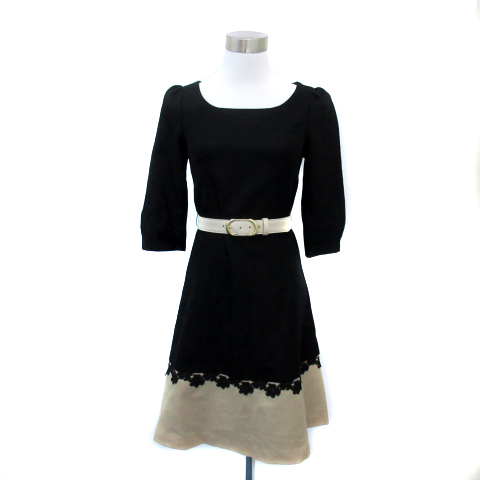 プライドグライド Prideglide ワンピース ミニ丈 フレア 七分袖 ラウンドネック 無地 レース ウール 36 黒 ブラック ベージュ Ys24 レディース 171 ベクトルパーク