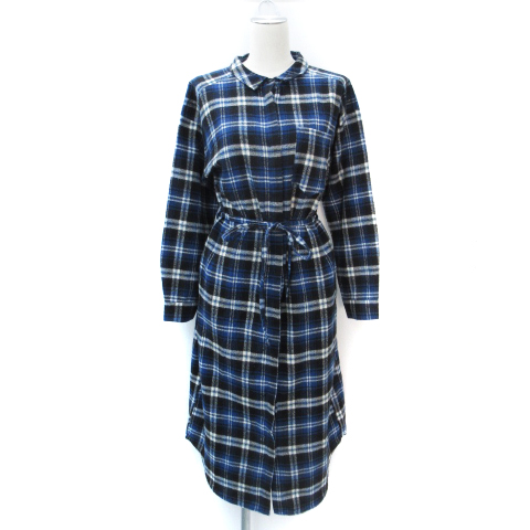 ケイビーエフ Kbf アーバンリサーチ ワンピース シャツ カジュアル ロング丈 長袖 リボン付き チェック柄 マルチカラー F 青 黒 ブルー ブラック Ff12 レディース 171 ベクトルパーク