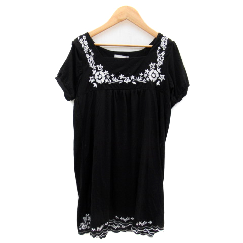 ビームスボーイ Beams Boy ワンピース ミニ丈 半袖 スクエアネック 無地 刺繍 黒 ブラック 白 Sy32 レディース 171 ベクトルパーク