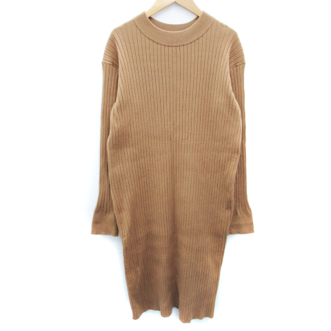 プラステ Plst ワンピース ニット リブ ミモレ丈 長袖 ハイネック 無地 M 茶 ブラウン Ff11 レディース 171 ベクトルパーク