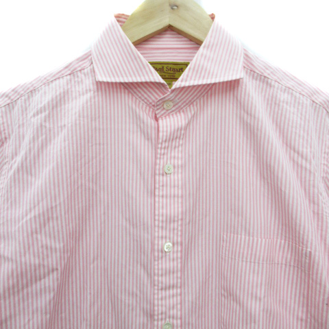 ポールスチュアート Paul Stuart Yシャツ ワイシャツ ドレスシャツ 長袖 透け感 ストライプ柄 L 白 ピンク ホワイト Ff35 メンズ 171 ベクトルパーク