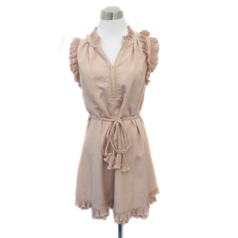 ランゲージ Language ワンピース スリットネック ノースリーブ ひざ丈 リボンベルト付き フリル ピンク Ho30 レディース 171 ベクトルパーク