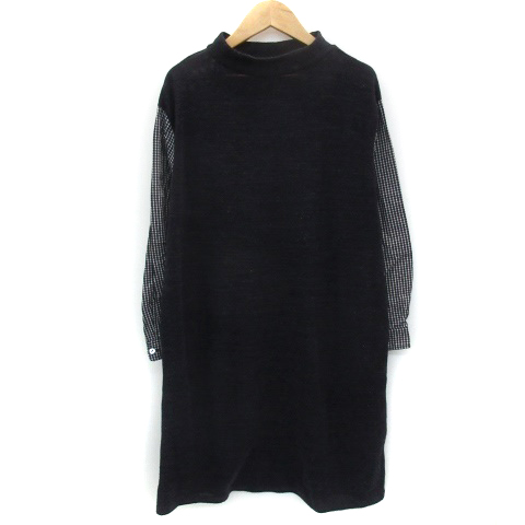 カスタネ Kastane ワンピース ひざ丈 長袖 ハイネック 切替 異素材 F ネイビー 紺 Ym32 レディース 171 ベクトルパーク