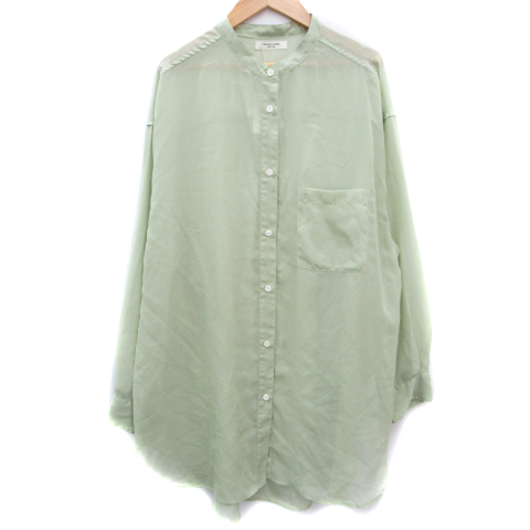 未使用品 フリークスストア Freaks Store シャツ ブラウス オーガンジーマオカラーシャツ ロング丈 長袖 スタンドカラー 透け感 無地 F 黄緑 ライトグリーン Ff37 レディース 171 ベクトルパーク