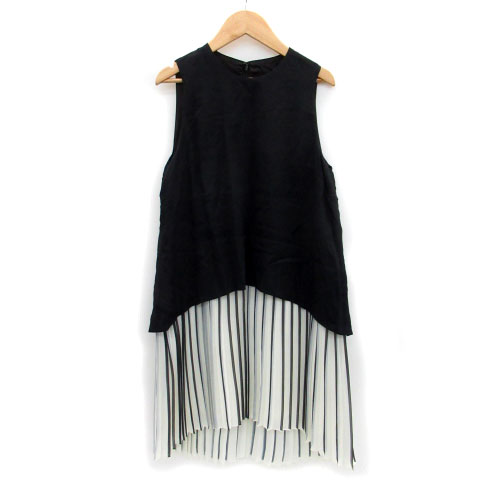 ミュラー オブ ヨシオクボ Muller Of Yoshiokubo ワンピース ノースリーブ ひざ丈 ラウンドネック ストライプ柄 切替 38 ネイビー 紺 Ms35 レディース 171 ベクトルパーク