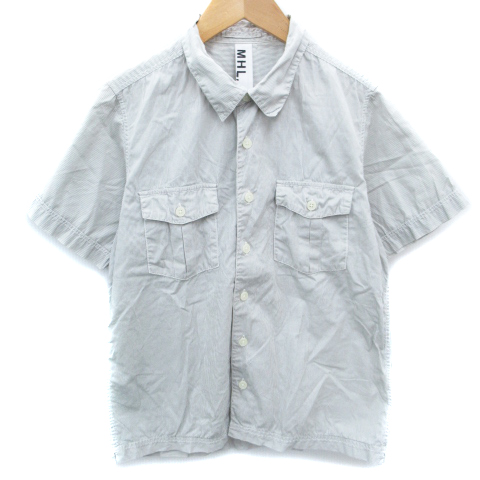 マーガレットハウエル Mhl シャツ カジュアル 半袖 透け感 ストライプ柄 2 グレー 白 ホワイト Ff34 メンズ 171 ベクトルパーク