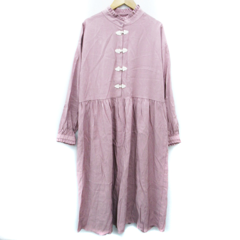 メリージェニー Merry Jenny ワンピース シャツ フレア ロング丈 長袖 スタンドカラー 切替 フリル F ピンク Ff9 レディース 171 ベクトルパーク