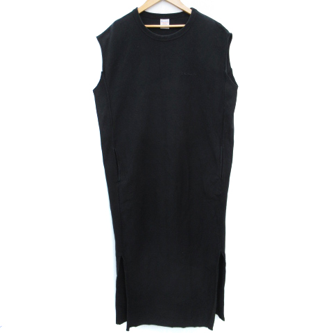 チャンピオン Champion ワンピース ロング丈 マキシ丈 ノースリーブ ラウンドネック カットオフ ロゴ刺繍 サイドスリット M 黒 ブラック Ff14 レディース 171 ベクトルパーク