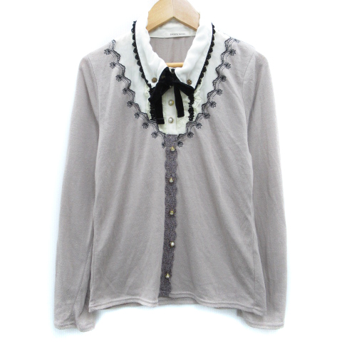 アクシーズファム Axes Femme シャツ ブラウス カーディガン レイヤード風 長袖 ボタンダウン 透け感 レース リボン M ベージュ 白 ホワイト Ff6 レディース 171 ベクトルパーク