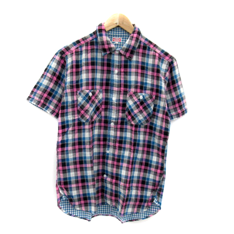 ビームス Beams シャツ カジュアル 半袖 チェック柄 マルチカラー M 黒 ピンク 白 青 Sy38 メンズ 171 ベクトルパーク