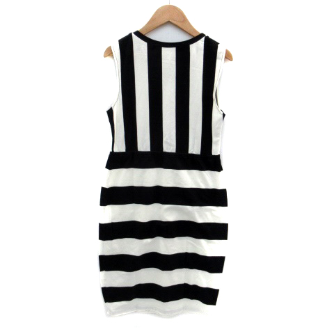 スライ Sly Standard ワンピース ラウンドネック ノースリーブ ひざ丈 ストライプ柄 ボーダー柄 1 黒 ブラック 白 ホワイト Ho6 レディース 171 ベクトルパーク
