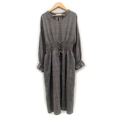 ナイスクラップ Nice Claup ワンピース 長袖 ロング丈 Vネック グレンチェック柄 リボン F グレー Ms15 レディース 171 ベクトルパーク